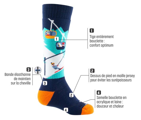 Technical characteristics of Piste Bleue Thyo children's ski socks
